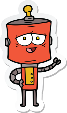 Bir insan tarafından çizilmiş robot karikatür çıkartması.