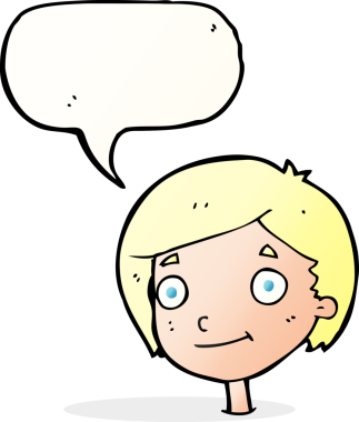 Bir insan tarafından çizilmiş konuşma balonu olan mutlu bir çocuk.