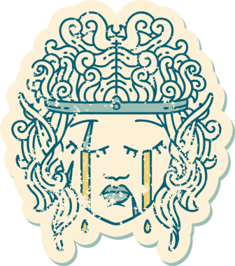 Retro Dövme Tarzı Ağlayan Elf Barbar karakter yüzü Bir insan tarafından çizilmiş