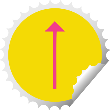 Bir insan tarafından çizilmiş uzun ok sembolünün dairesel kabuk soyma etiketi.