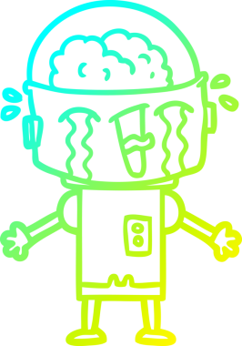 Bir insan tarafından çizilmiş ağlayan robot karikatür çizimi