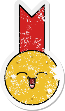 Bir insan tarafından çizilmiş şirin bir altın madalyanın sıkıntılı çıkartması.