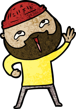 Bir insan tarafından çizilmiş mutlu sakallı bir adam.