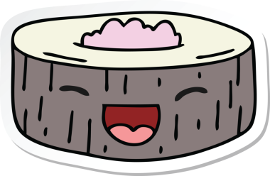 Tuhaf bir el yazısı çizilmiş mutlu suşi bir insan tarafından çizilmiş