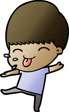 Çizgi filmci çocuk bir insan tarafından çizilmiş dili dışarı çıkarıyor.