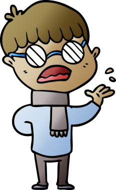 Bir insan tarafından çizilmiş gözlük takan çizgi film çocuğu.