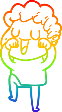 Gülen bir adamın çizdiği gökkuşağı gradyan çizgisi bir insan tarafından çizilmiş.