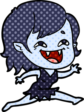 Bir insan tarafından çizilmiş gülen vampir kız çizgi filmi.