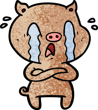 Bir insan tarafından çizilmiş ağlayan domuz çizgi filmi.