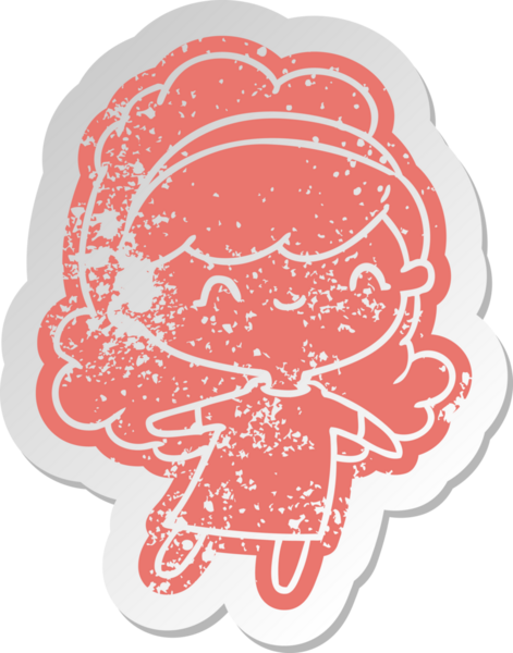 Stresli eski çizgi film yapıştırması kawaii kız bir insan tarafından çizilmiş saç bandıyla