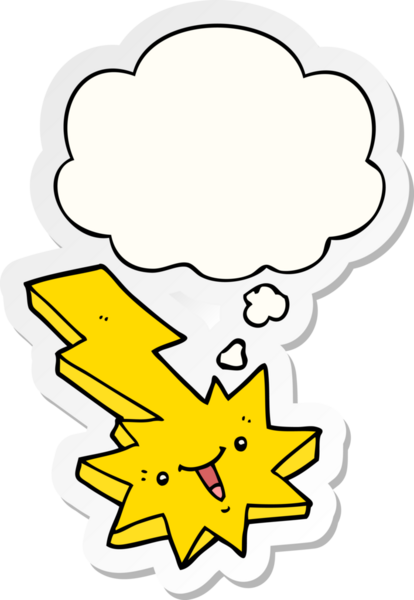 Düşünce baloncuklu karikatür yıldırımı insan tarafından çizilmiş bir çıkartma gibi.