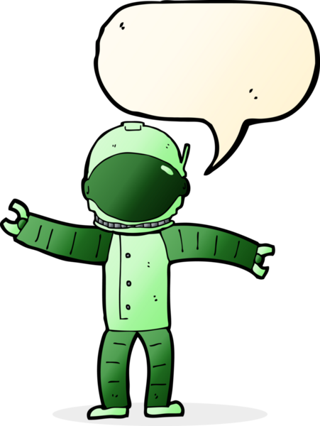 Bir insan tarafından çizilmiş konuşma balonu olan bir astronot.