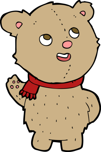 Bir insan tarafından çizilmiş eşarplı sevimli oyuncak ayı.