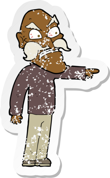 Bir insan tarafından çizilmiş öfkeli yaşlı bir adamın karikatür yapıştırması.