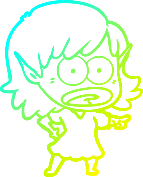 Bir çizgi filmin soğuk gradyan çizimi bir insan tarafından çizilmiş elf kızını şok etti.