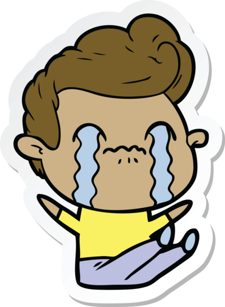 Bir insan tarafından çizilmiş, ağlayan bir çizgi film karakterinin çıkartması.