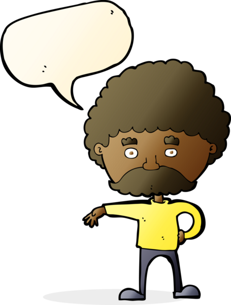 Çizgi filmdeki bıyıklı adam, bir insan tarafından çizilmiş konuşma baloncuğuyla kamp jesti yapıyor.