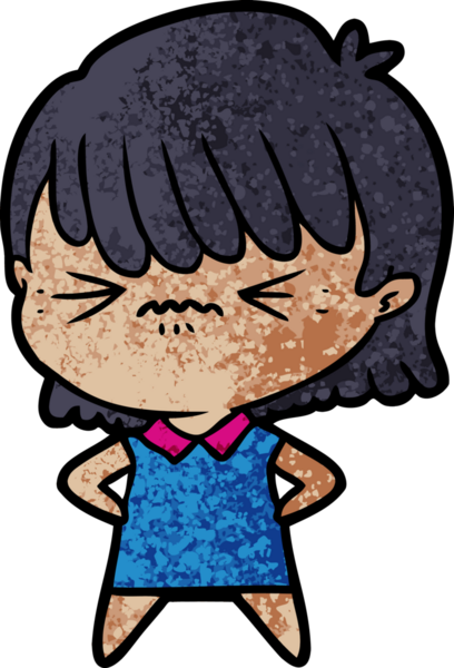 Bir insan tarafından çizilmiş kızgın çizgi film kızı.