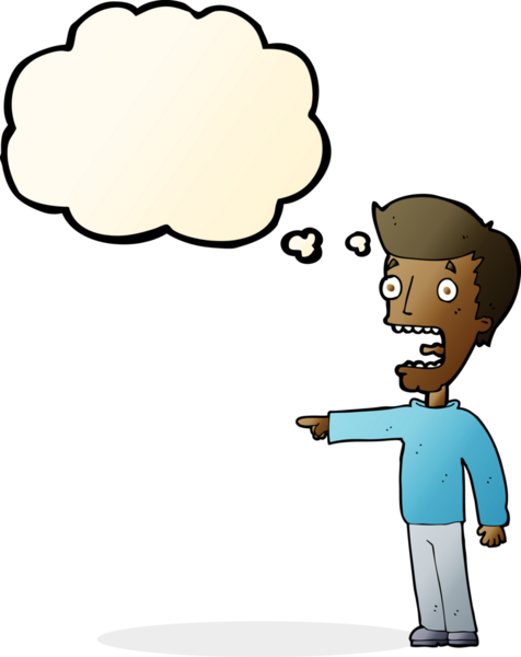 Bir insan tarafından çizilmiş düşünce baloncuğuyla dehşete düşmüş bir adam.