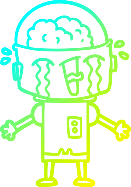 Bir insan tarafından çizilmiş ağlayan robot karikatür çizimi