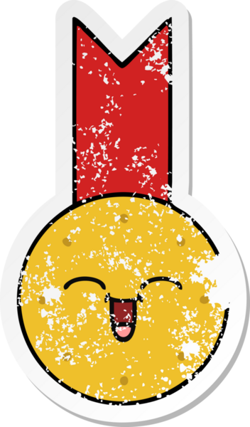 Bir insan tarafından çizilmiş şirin bir altın madalyanın sıkıntılı çıkartması.