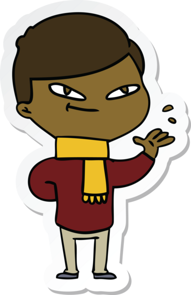 Bir insan tarafından çizilmiş bir çizgi film çocuğunun çıkartması.