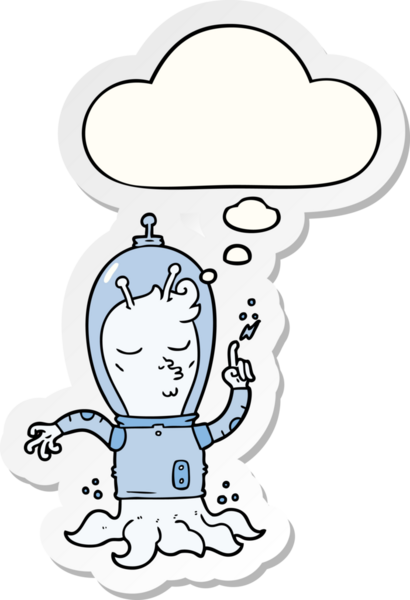 Düşünce baloncuğu insan tarafından çizilmiş bir çıkartma olan uzaylı çizgi filmi.