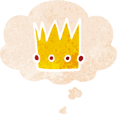 Düşünce baloncuklu karikatür tacı grunge desenli bir insan tarafından çizilmiş.