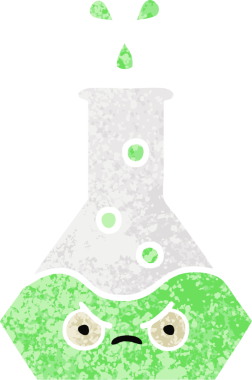 Bir insan tarafından çizilmiş bir deney şişesinin retro çizim tarzı karikatürü.