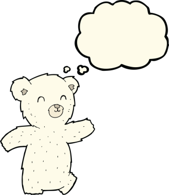 Bir insan tarafından çizilmiş düşünce baloncuklu şirin kutup ayısı.