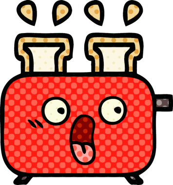 Bir insan tarafından çizilmiş bir ekmek kızartma makinesinin çizgi filmi.