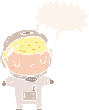 Bir insan tarafından çizilmiş konuşma baloncuğu olan sevimli bir astronot.