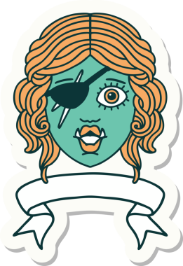 Bir insan tarafından çizilmiş afişi olan bir Ork haydut karakterinin çıkartması.