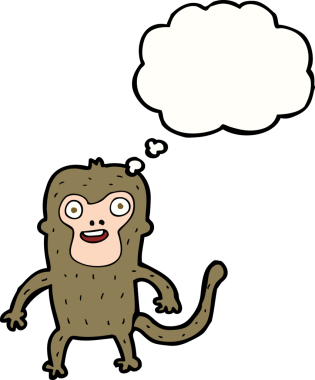 Bir insan tarafından çizilmiş düşünce baloncuklu çizgi maymun.