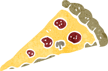 Bir insan tarafından çizilmiş çizgi film pizzası.