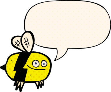 Bir insan tarafından çizilmiş çizgi roman tarzında konuşma balonu olan çizgi film arısı.