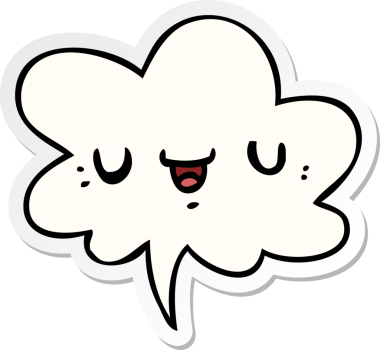 Bir insan tarafından çizilmiş konuşma kabarcığı çıkartmalı mutlu çizgi film yüzü