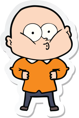 Bir insan tarafından çizilmiş kel bir adamın çıkartması.