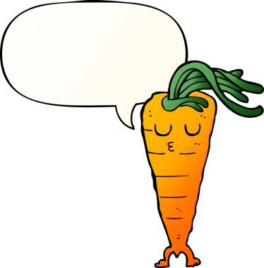 Bir insan tarafından çizilmiş, konuşma baloncuklu çizgi film havucu.