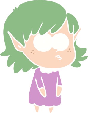 Bir insan tarafından çizilmiş düz renkli çizgi film elf kızı.