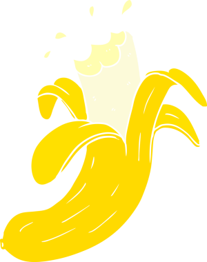 Düz renkli çizgi film bir insan tarafından çizilmiş muz.