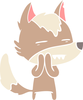 Düz renkli çizgi film kurt bir insan tarafından çizilmiş dişleri gösteriyor.