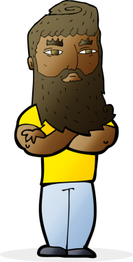 Bir insan tarafından çizilmiş sakallı ciddi bir adam çizgi filmi.