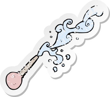 Bir insan tarafından çizilmiş karikatür fışkırtma pipetinin gerilimli retro yapıştırması