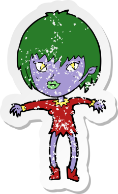 Bir insan tarafından çizilmiş vampir bir kızın gerilimli çıkartması.