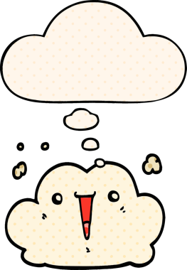 Bir insan tarafından çizilmiş çizgi roman tarzında düşünce baloncuğu olan şirin bir çizgi film bulutu.