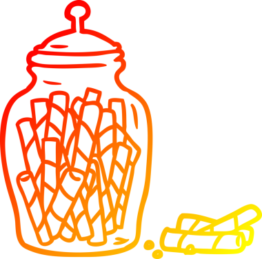 Kavanozda bir insan tarafından çizilmiş geleneksel şeker çubuklarının sıcak çizgi çizimi