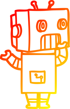 Bir insan tarafından çizilen çizgi film robotunun sıcak çizgi çizimi