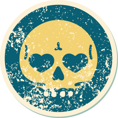 Bir insan tarafından çizilmiş bir kafatasının sembolik dövmeli görüntüsü.