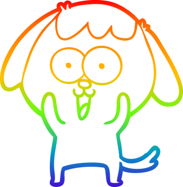 Gökkuşağı gradyan çizimi. Bir insan tarafından çizilmiş şirin bir köpek çizimi.